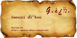 Gencsi Ákos névjegykártya